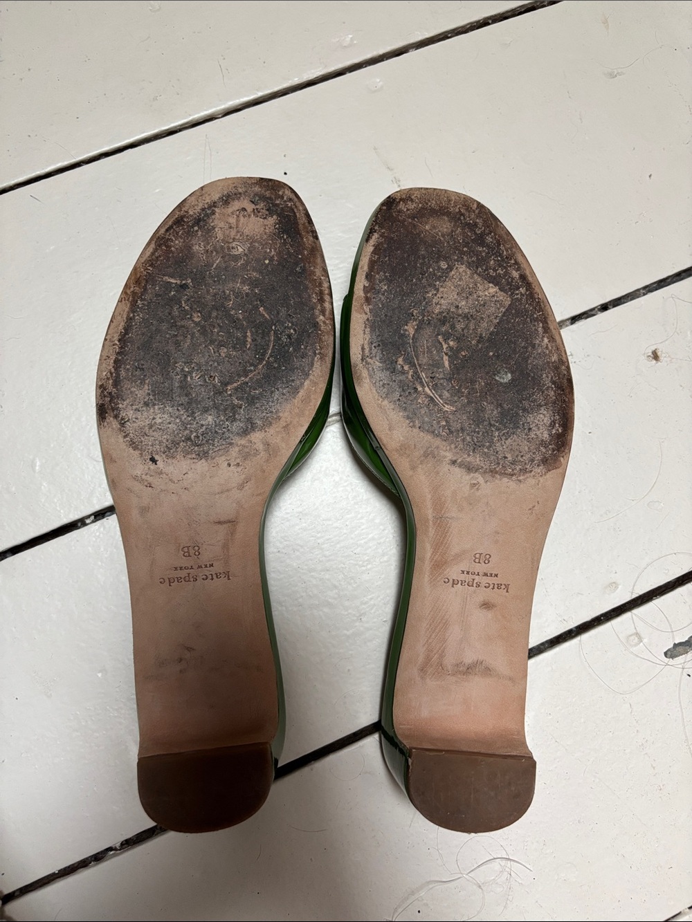 kate spade Green Patent Leather Slide Mules with Gold Buckle - Picture 5 of 6